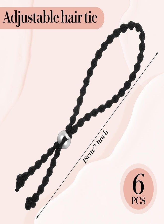 LLOUSSAK ٦ قطع من ربطات الشعر غير القابلة للانزلاق للشعر المجعد الطبيعي، ربطة شعر قابلة للتعديل على شكل ذيل حصان، ربطات شعر مطاطية سوداء، ربطات شعر كبيرة للنساء، ربطات شعر سميكة على شكل أناناس وضفائر كينكي. - Image 2